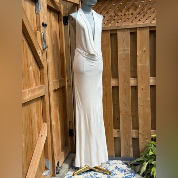 🆕 RAT & BOA 🧿 NWOT Winona White Slinky Cowl Neck Jersey Gown, Sz L - Picture 4 of 16